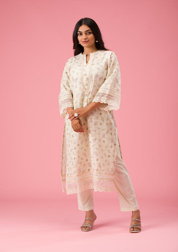 Pista Green Threadwork Cotton Unstitched Salwar Suit