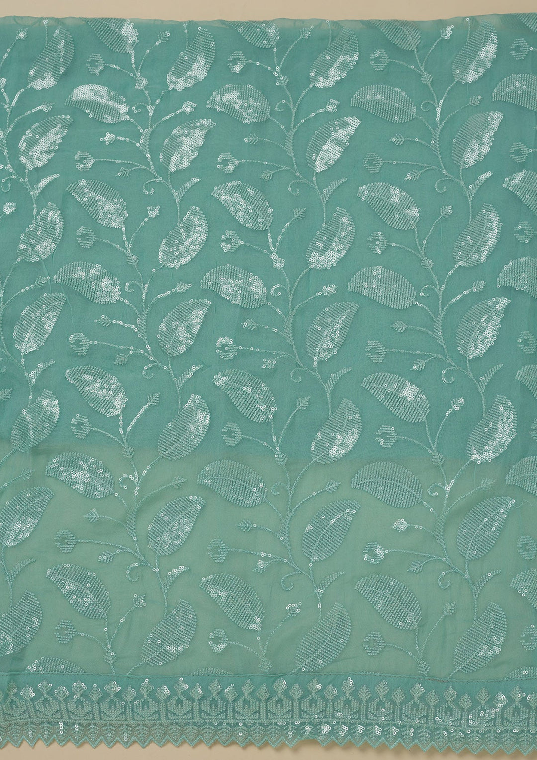 Pista Green Threadwork Organza Unstitched Salwar Suit-Koskii