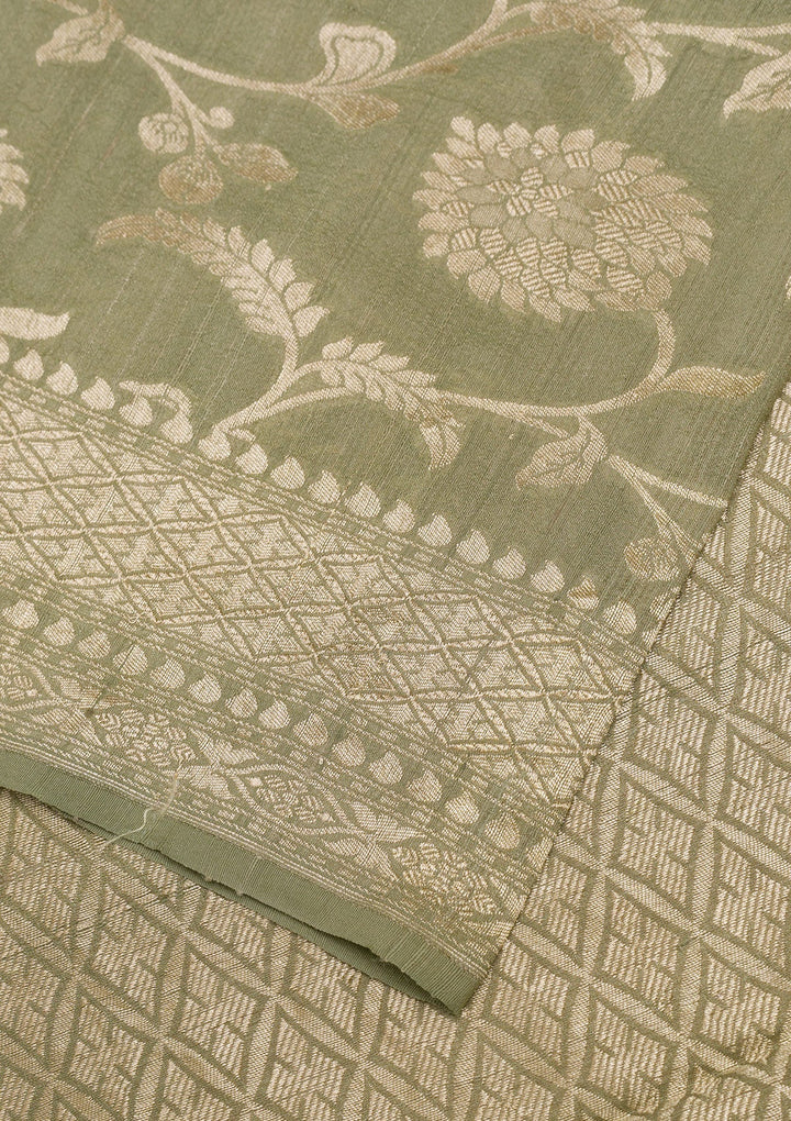Pista Green Zariwork Banarasi Saree-Koskii