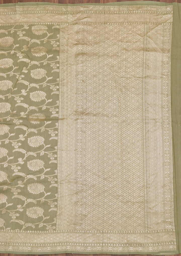 Pista Green Zariwork Banarasi Saree-Koskii