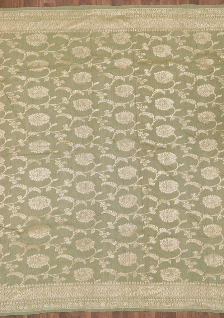 Pista Green Zariwork Banarasi Saree-Koskii