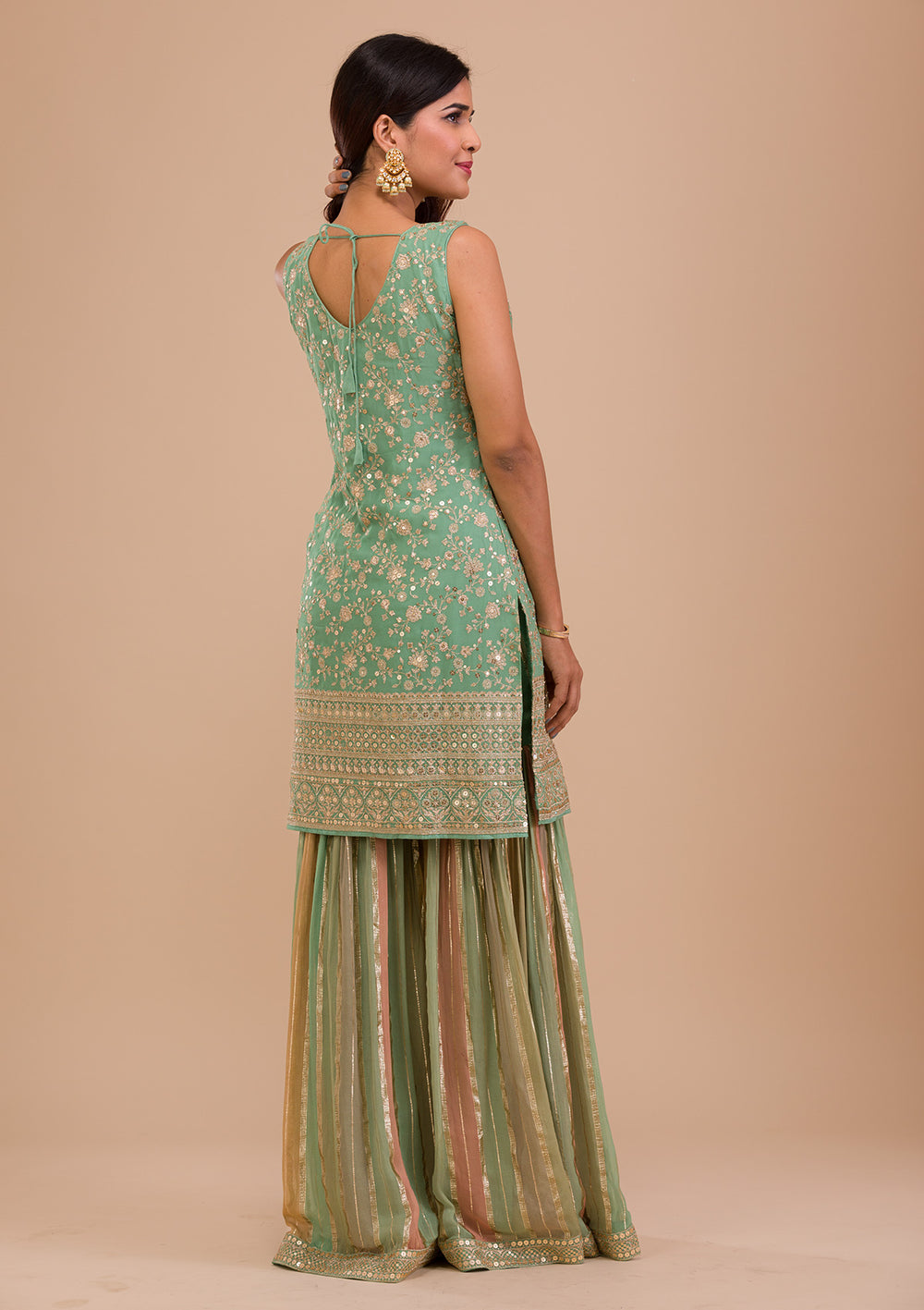 Pista Green Zariwork Georgette Readymade Salwar Kameez-Koskii