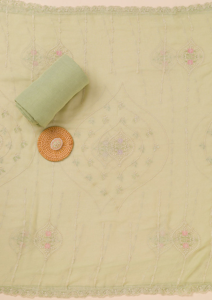 Pista Green Zariwork Georgette Unstitched Salwar Suit-Koskii