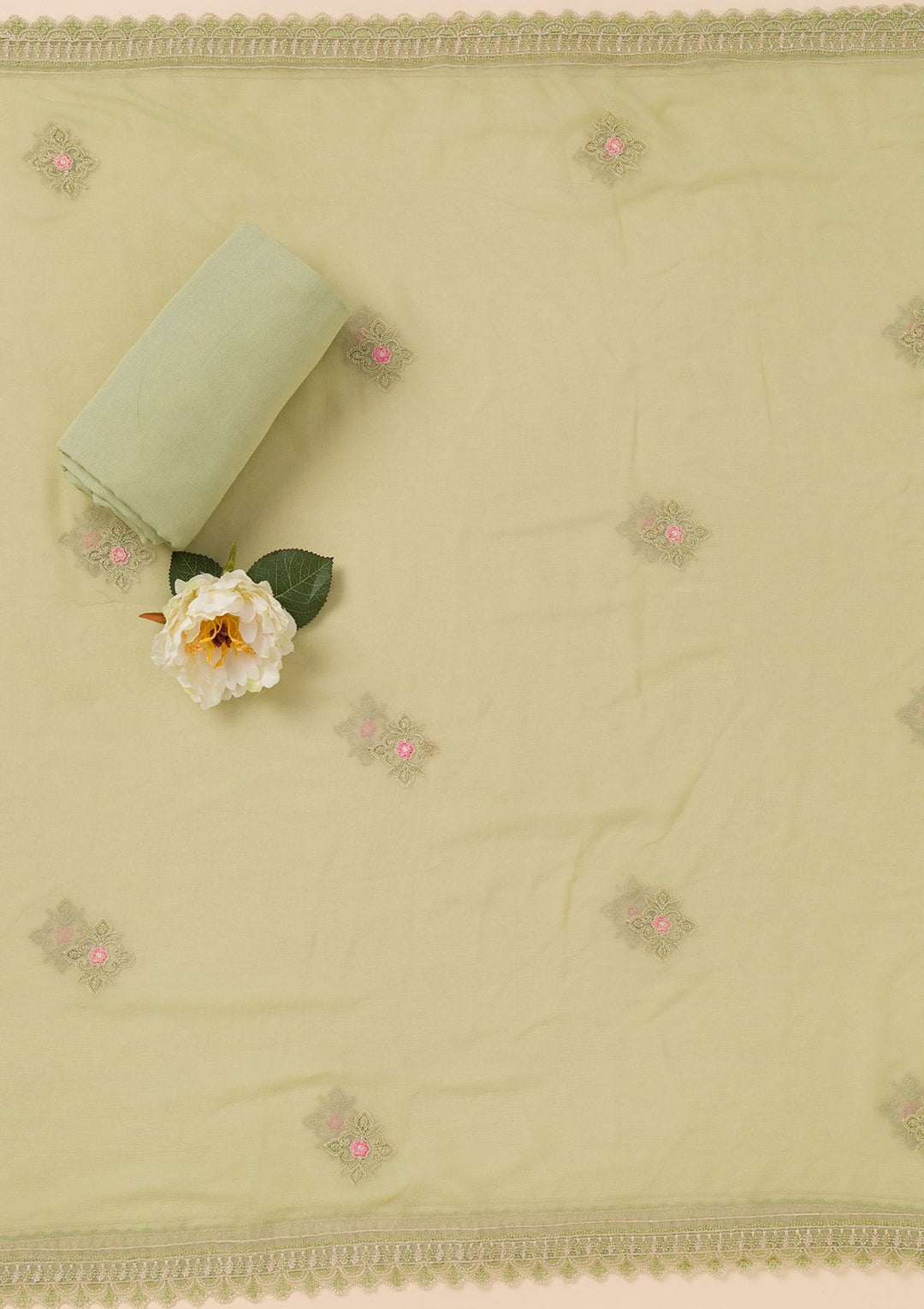 Pista Green Zariwork Georgette Unstitched Salwar Suit-Koskii