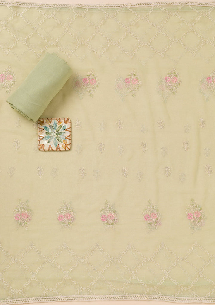 Pista Green Zariwork Georgette Unstitched Salwar Suit-Koskii