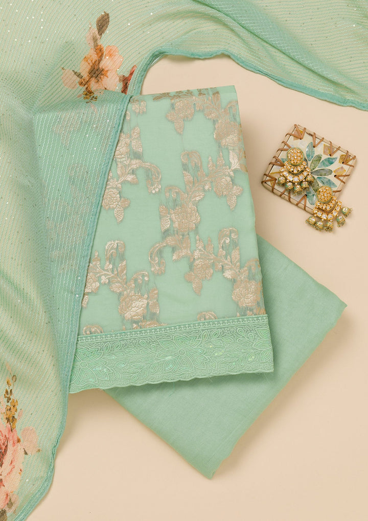 Pista Green Zariwork Georgette Unstitched Salwar Suit-Koskii