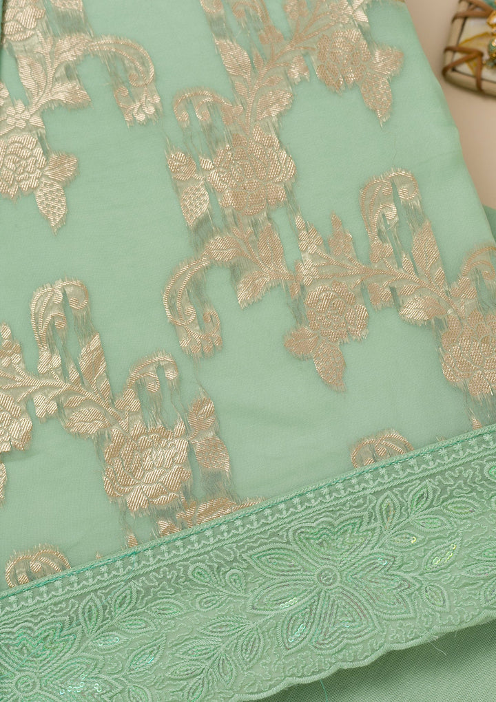 Pista Green Zariwork Georgette Unstitched Salwar Suit-Koskii