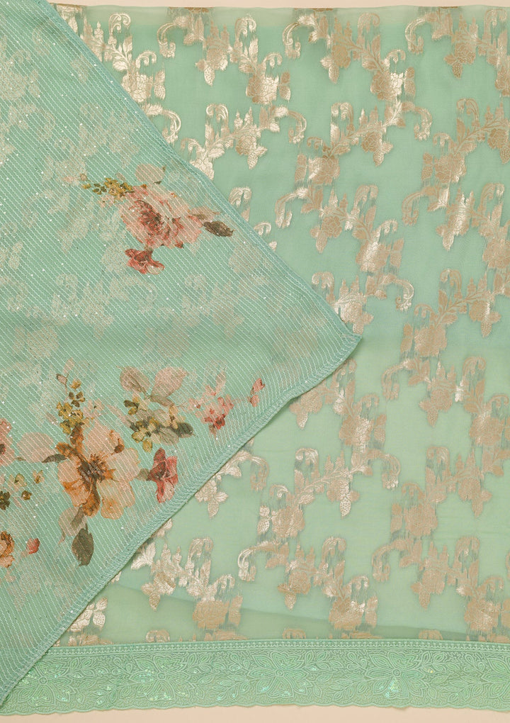 Pista Green Zariwork Georgette Unstitched Salwar Suit-Koskii