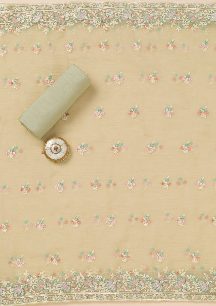 Pista Green Zariwork Organza Unstitched Salwar Suit-Koskii