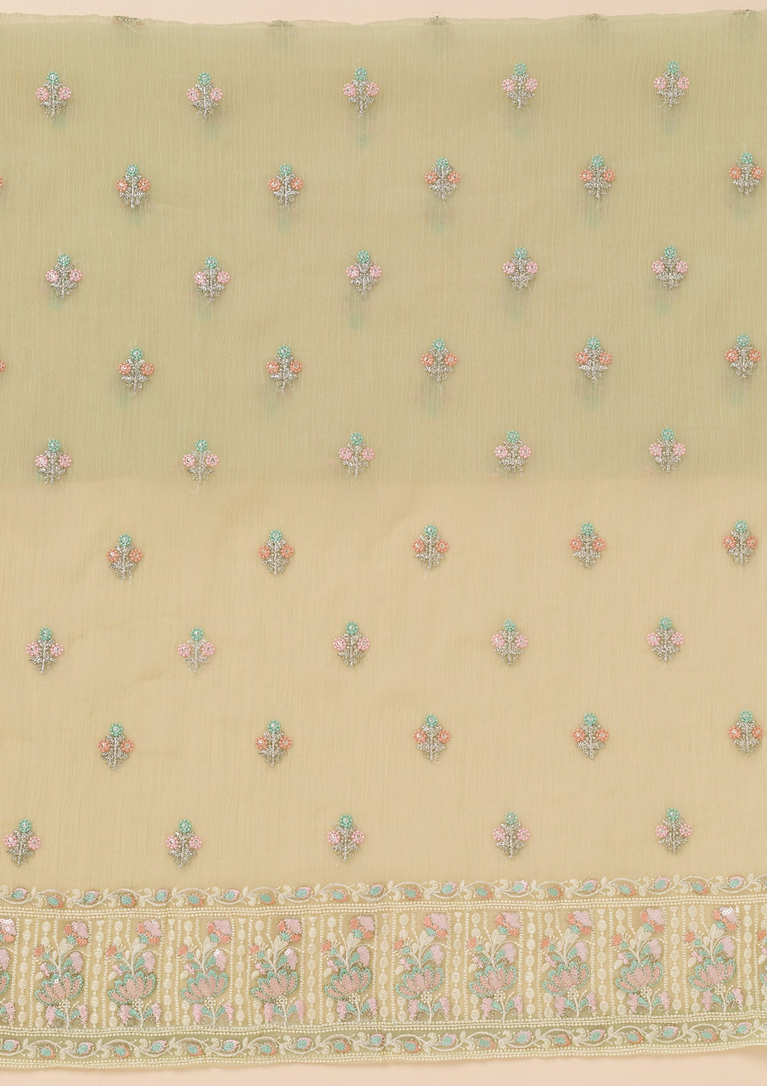 Pista Green Zariwork Organza Unstitched Salwar Suit-Koskii