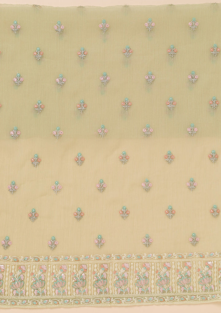 Pista Green Zariwork Organza Unstitched Salwar Suit-Koskii