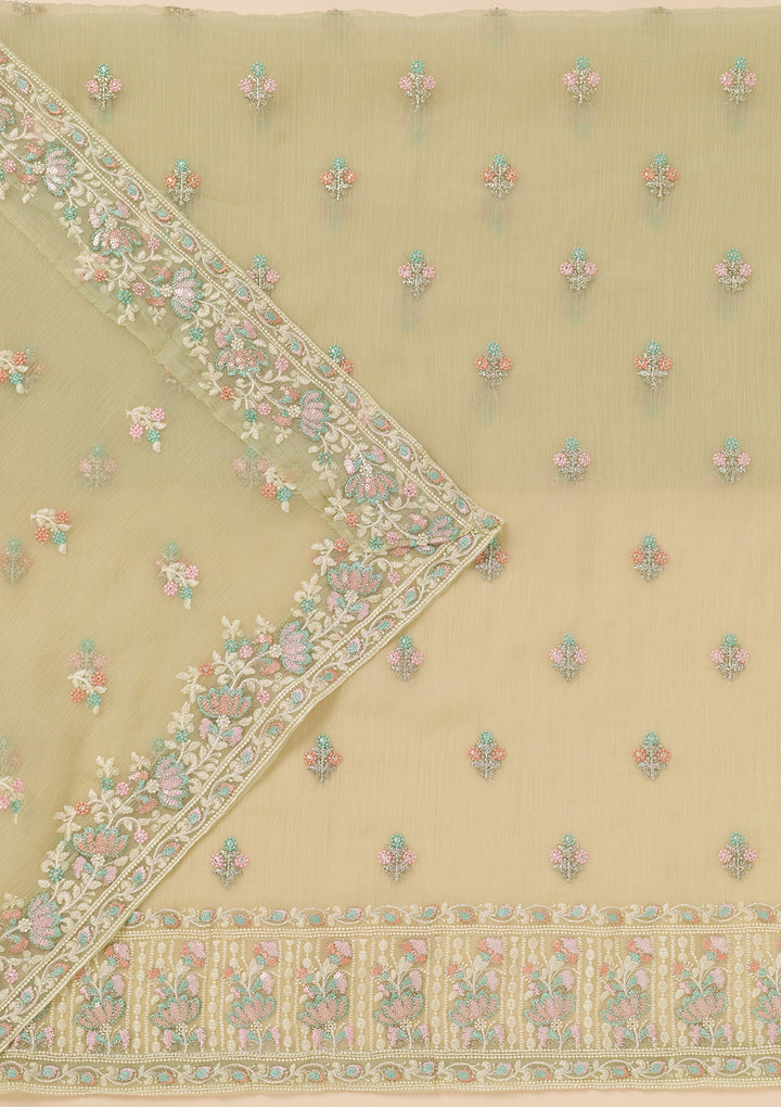 Pista Green Zariwork Organza Unstitched Salwar Suit-Koskii