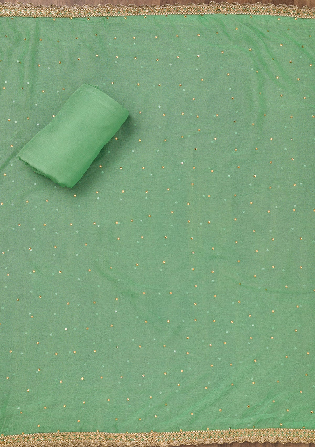 Pista Green Zariwork Organza Unstitched Salwar Suit-Koskii