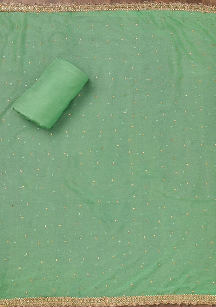 Pista Green Zariwork Organza Unstitched Salwar Suit-Koskii