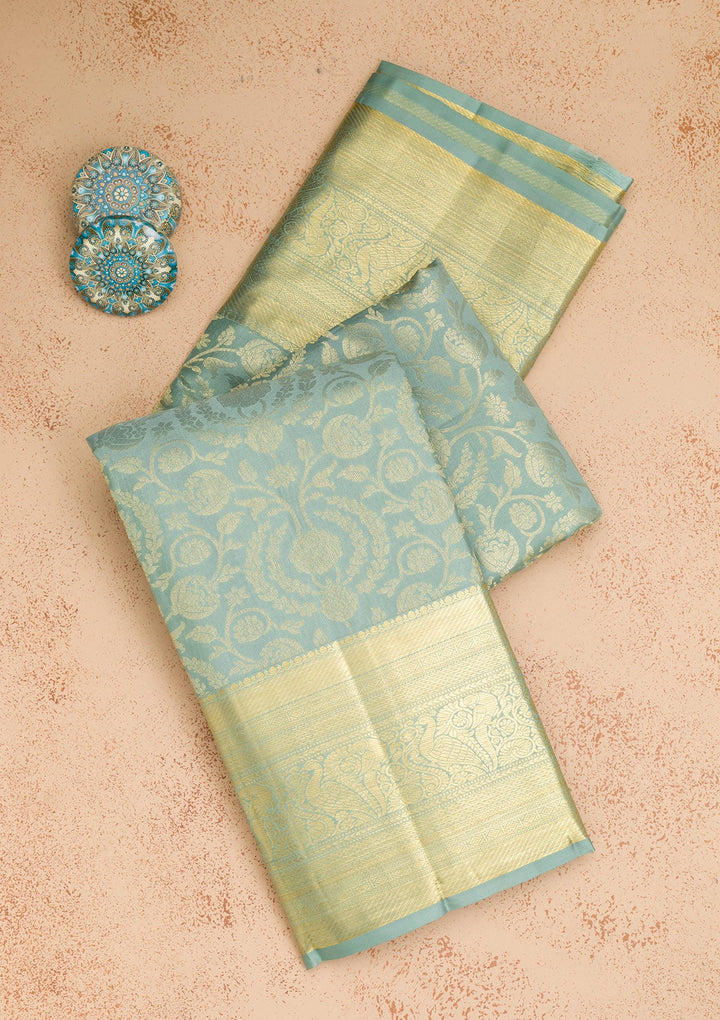 Pista Green Zariwork Pure Silk Saree-Koskii