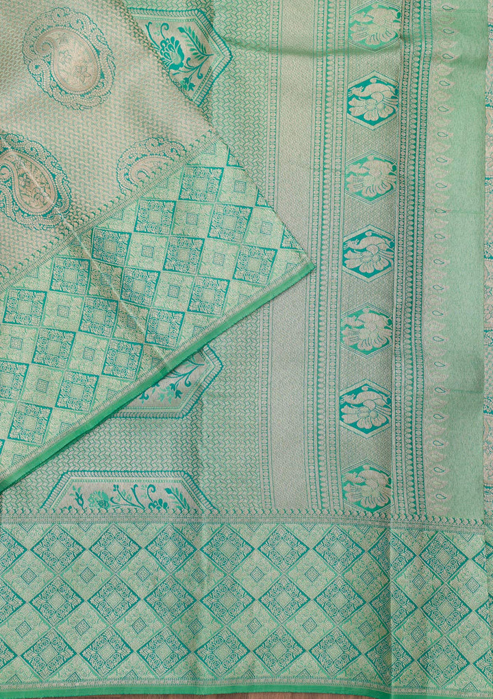 Pista Green Zariwork Pure Silk Saree-Koskii