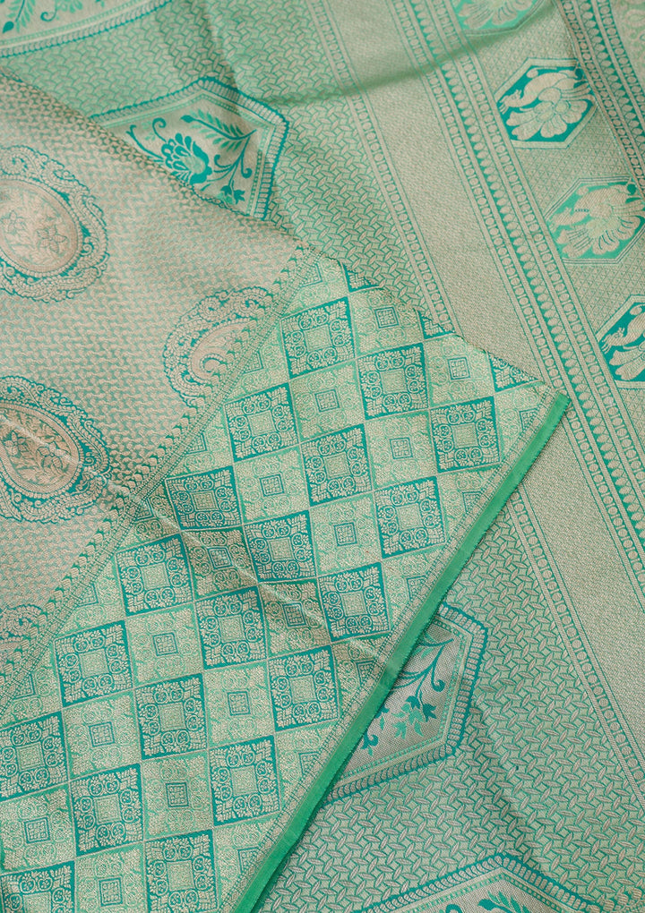Pista Green Zariwork Pure Silk Saree-Koskii