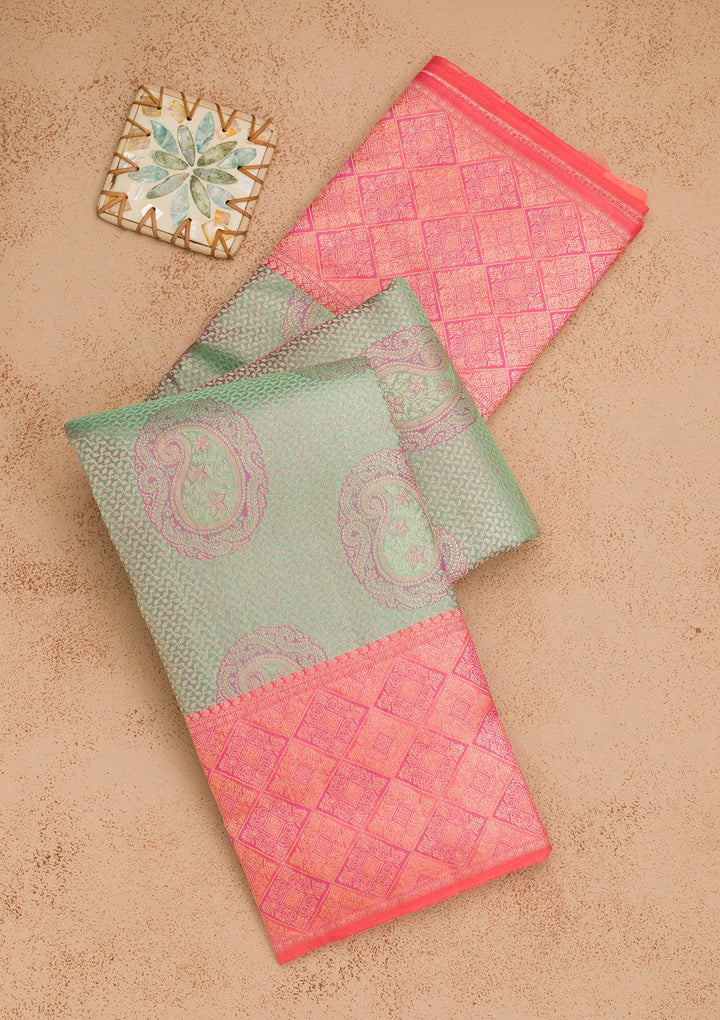 Pista Green Zariwork Pure Silk Saree-Koskii