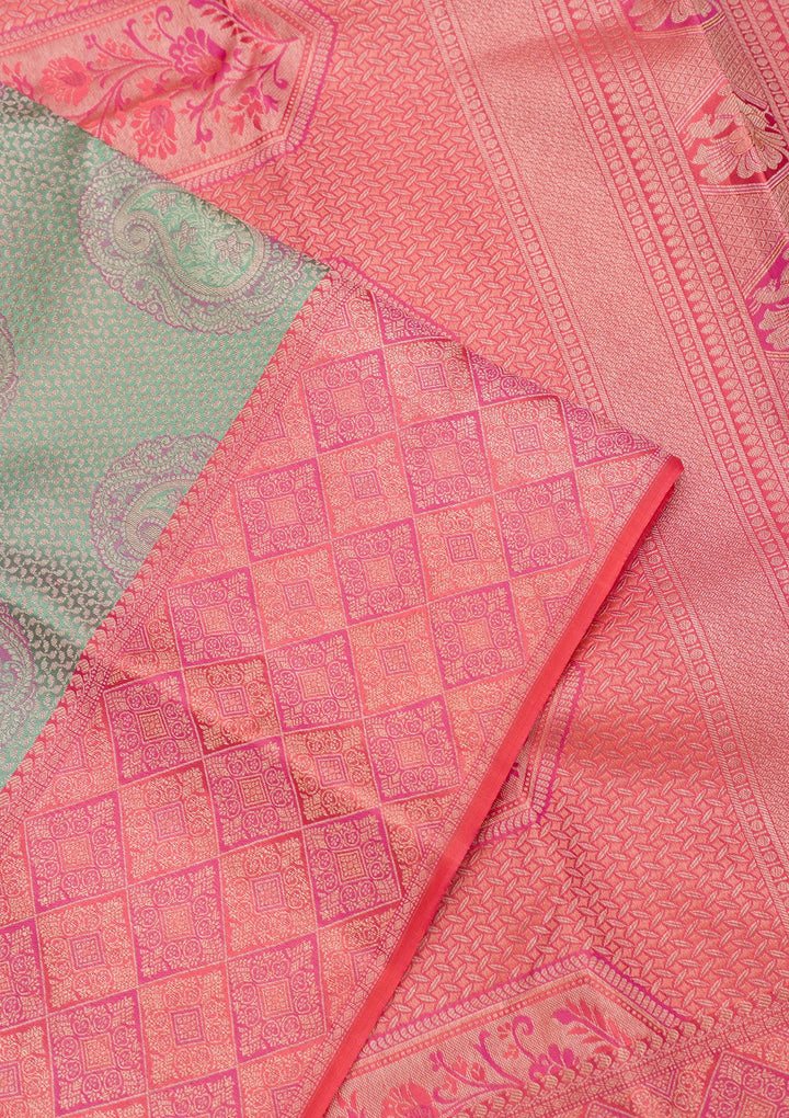 Pista Green Zariwork Pure Silk Saree-Koskii