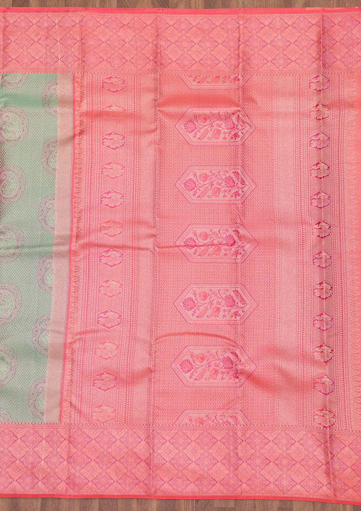 Pista Green Zariwork Pure Silk Saree-Koskii