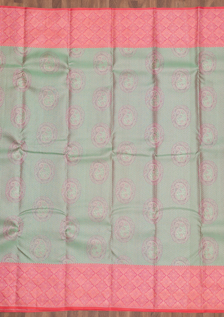 Pista Green Zariwork Pure Silk Saree-Koskii