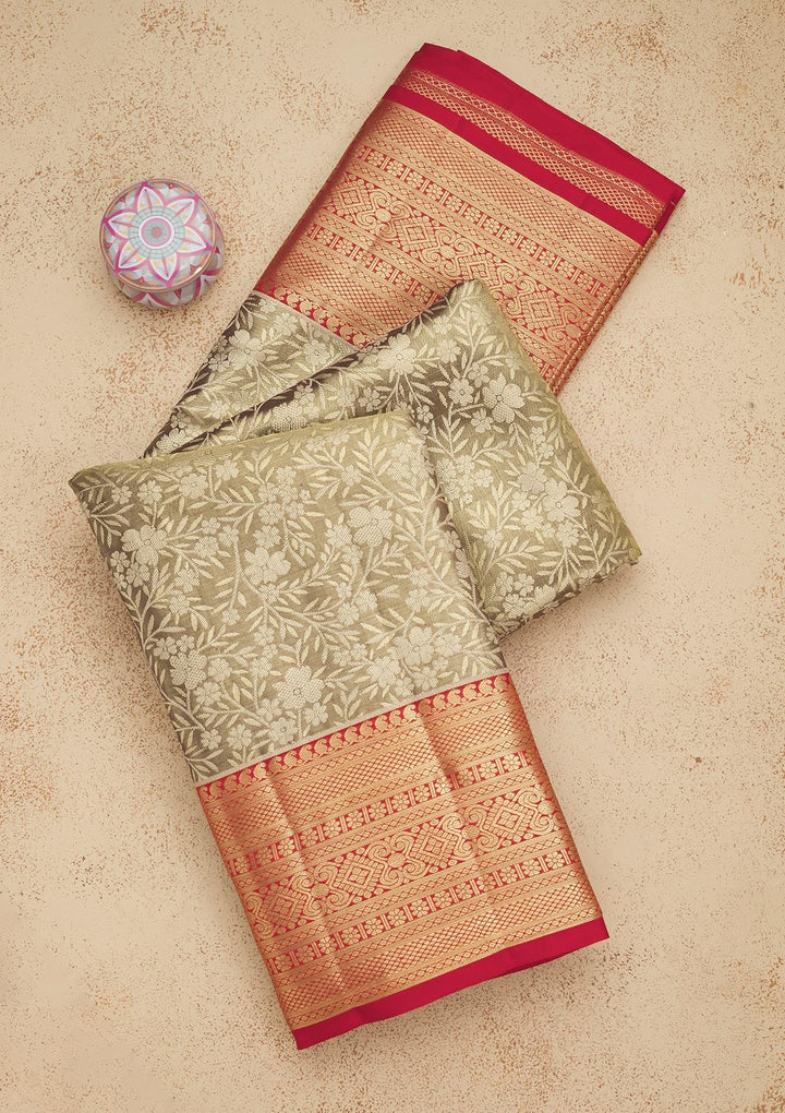 Pista Green Zariwork Pure Silk Saree-Koskii