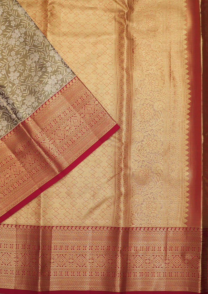 Pista Green Zariwork Pure Silk Saree-Koskii