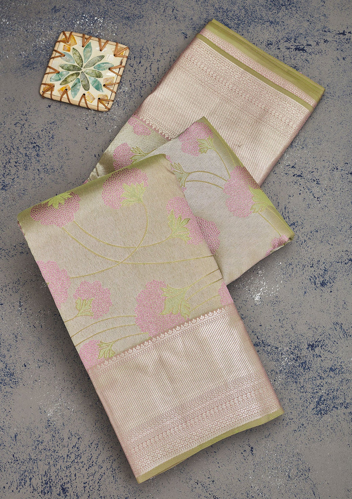 Pista Green Zariwork Pure Silk Saree-Koskii