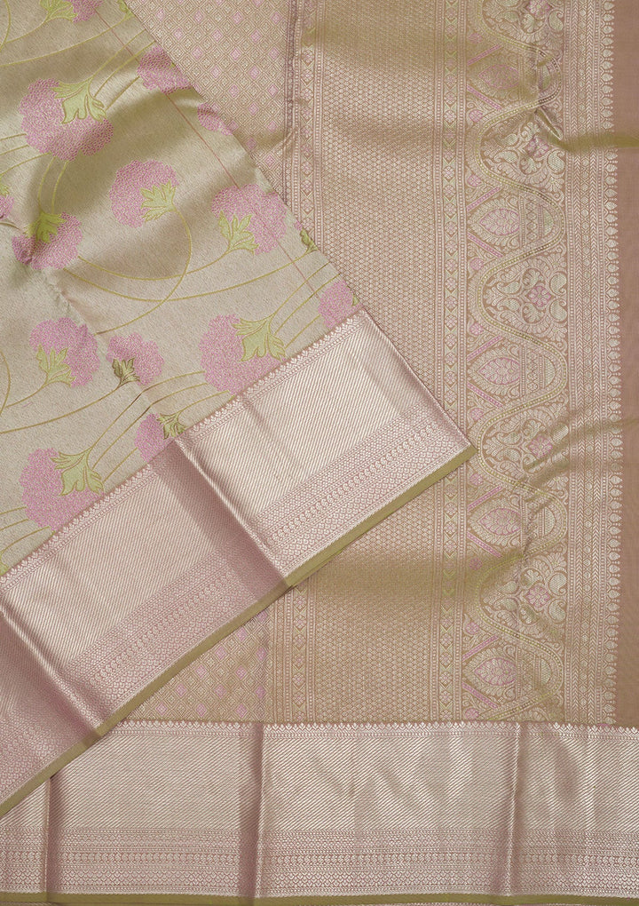 Pista Green Zariwork Pure Silk Saree-Koskii