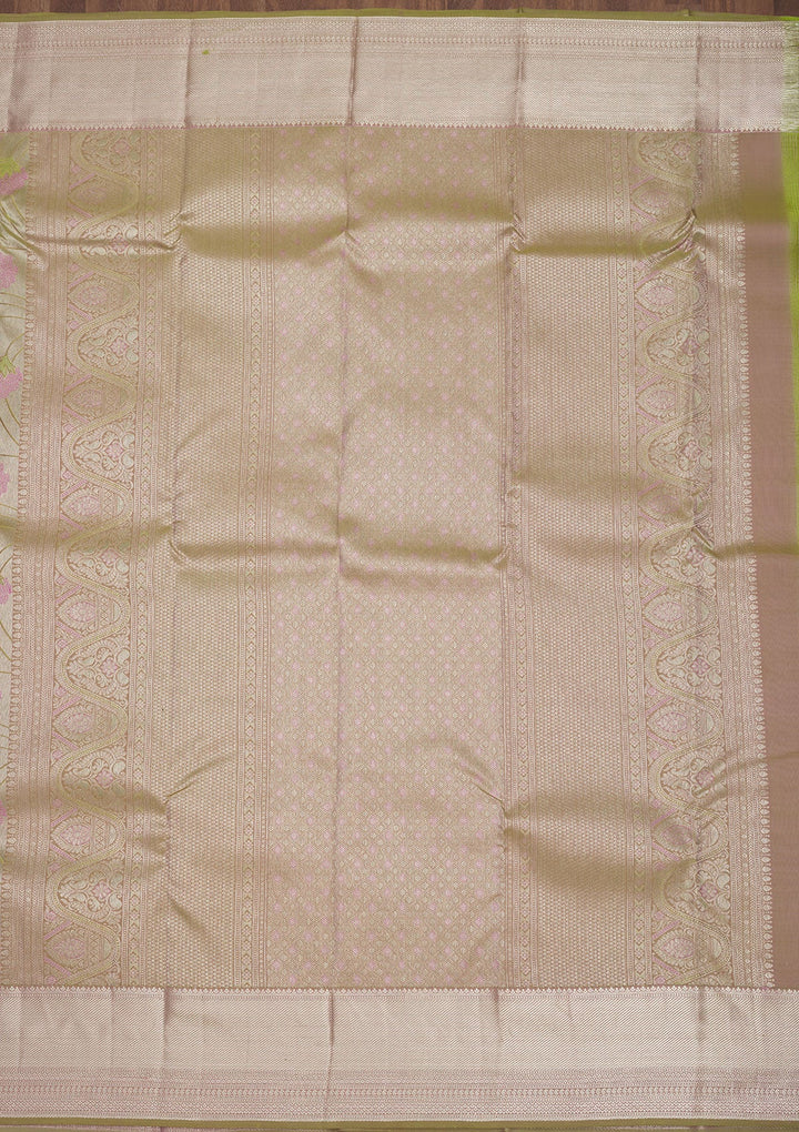 Pista Green Zariwork Pure Silk Saree-Koskii