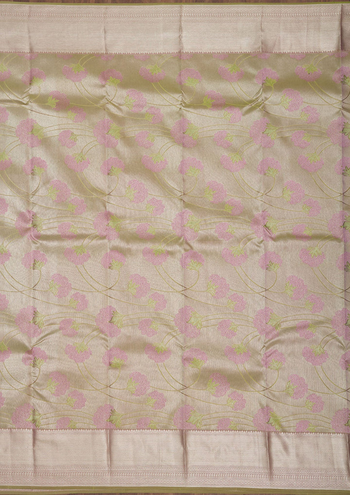 Pista Green Zariwork Pure Silk Saree-Koskii