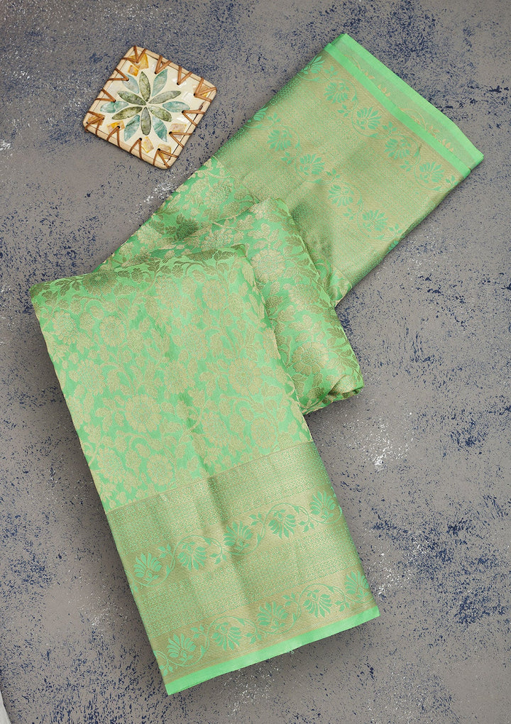 Pista Green Zariwork Pure Silk Saree-Koskii
