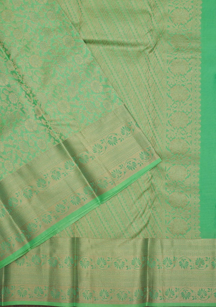 Pista Green Zariwork Pure Silk Saree-Koskii