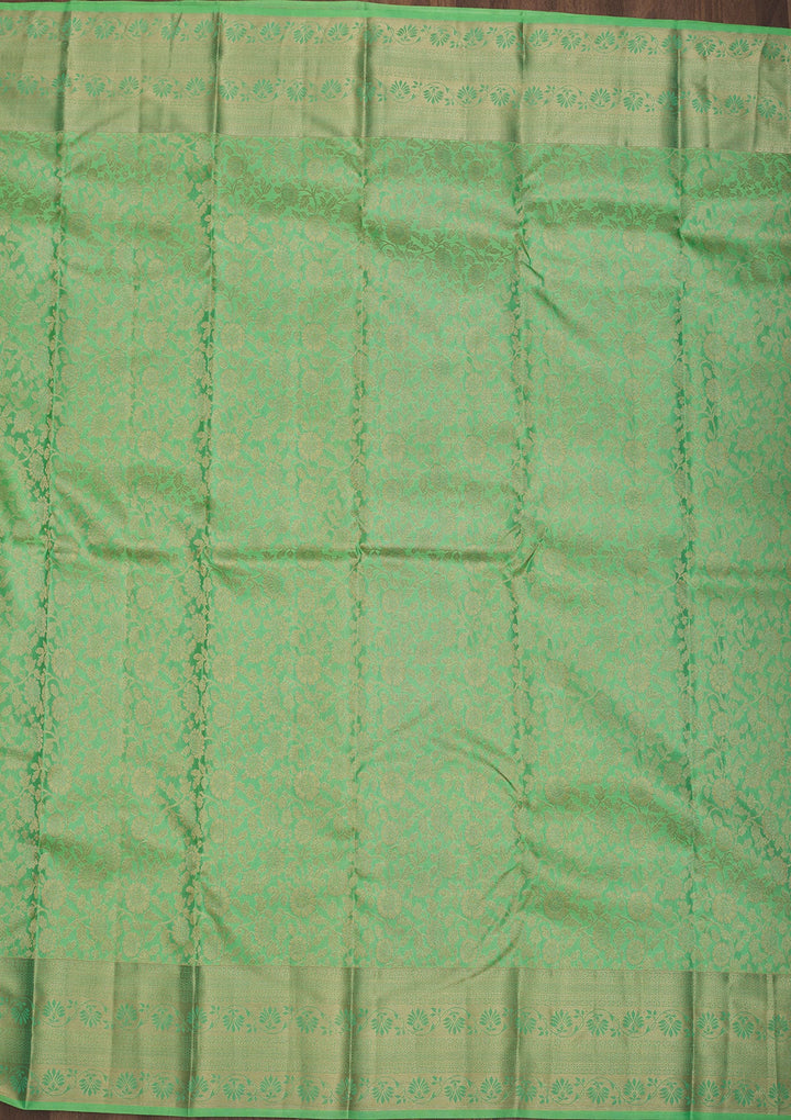 Pista Green Zariwork Pure Silk Saree-Koskii