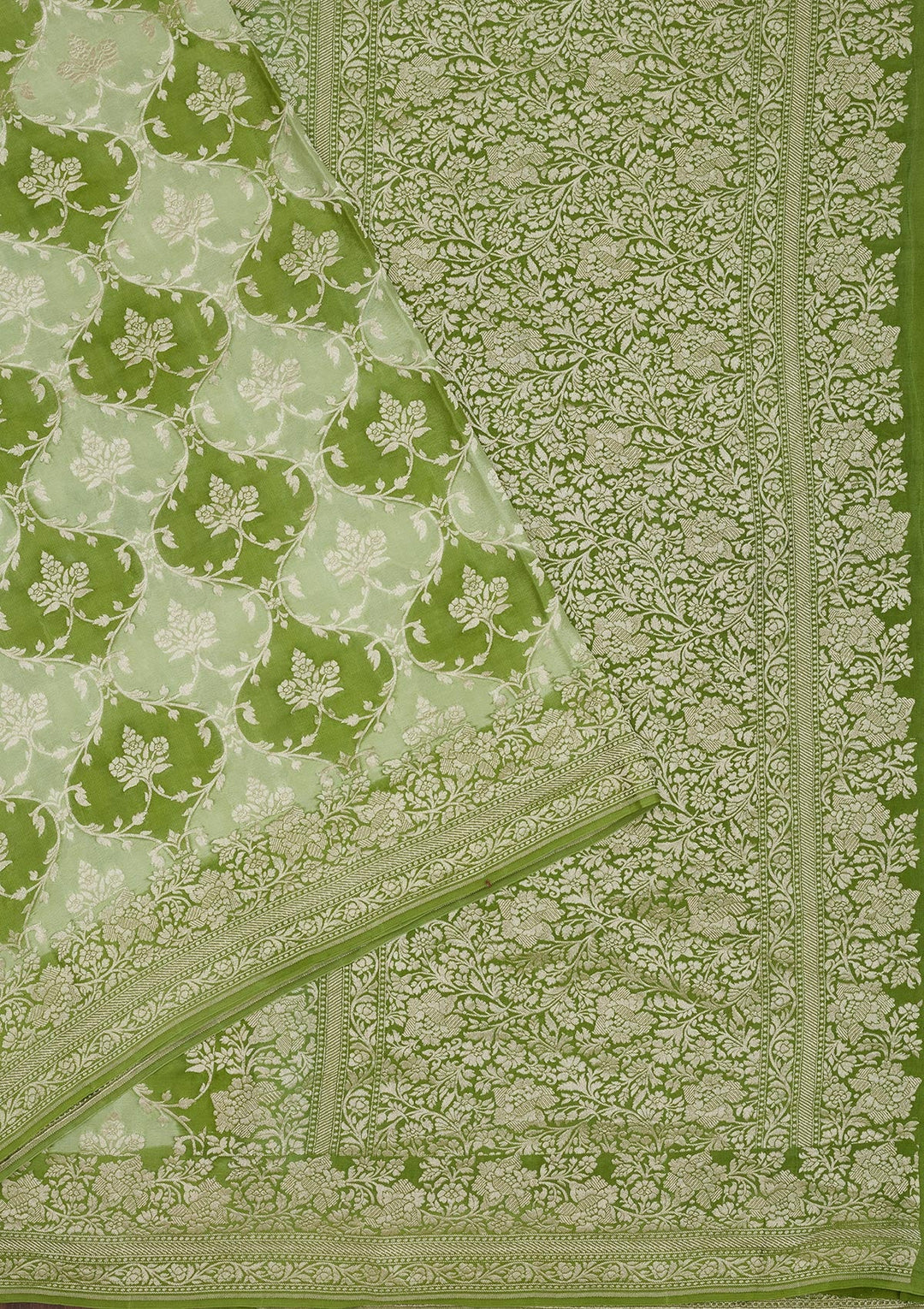 Pista Green Zariwork Pure Silk Saree-Koskii