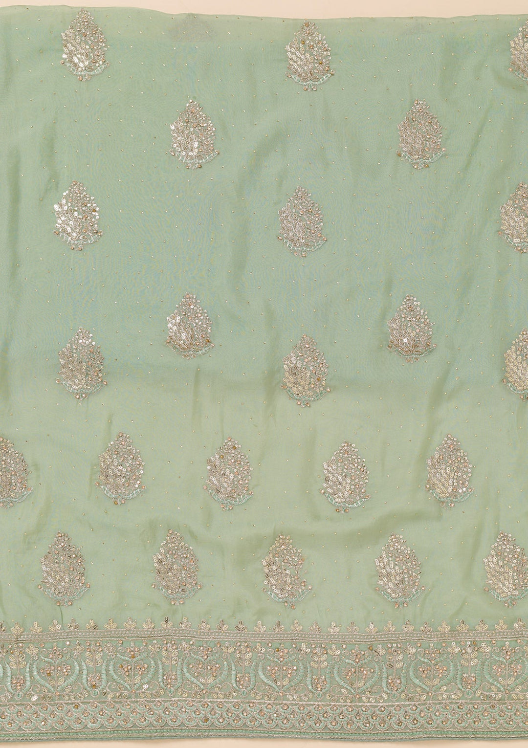 Pista Green Zariwork Semi Crepe Unstitched Salwar Suit-Koskii