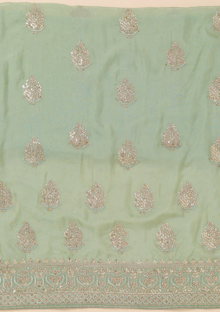 Pista Green Zariwork Semi Crepe Unstitched Salwar Suit-Koskii