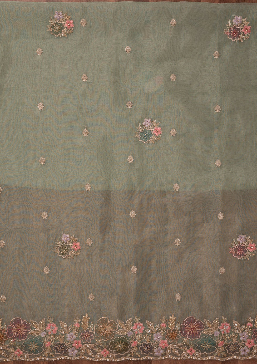 Pista Green Zariwork Semi Crepe Unstitched Salwar Suit-Koskii