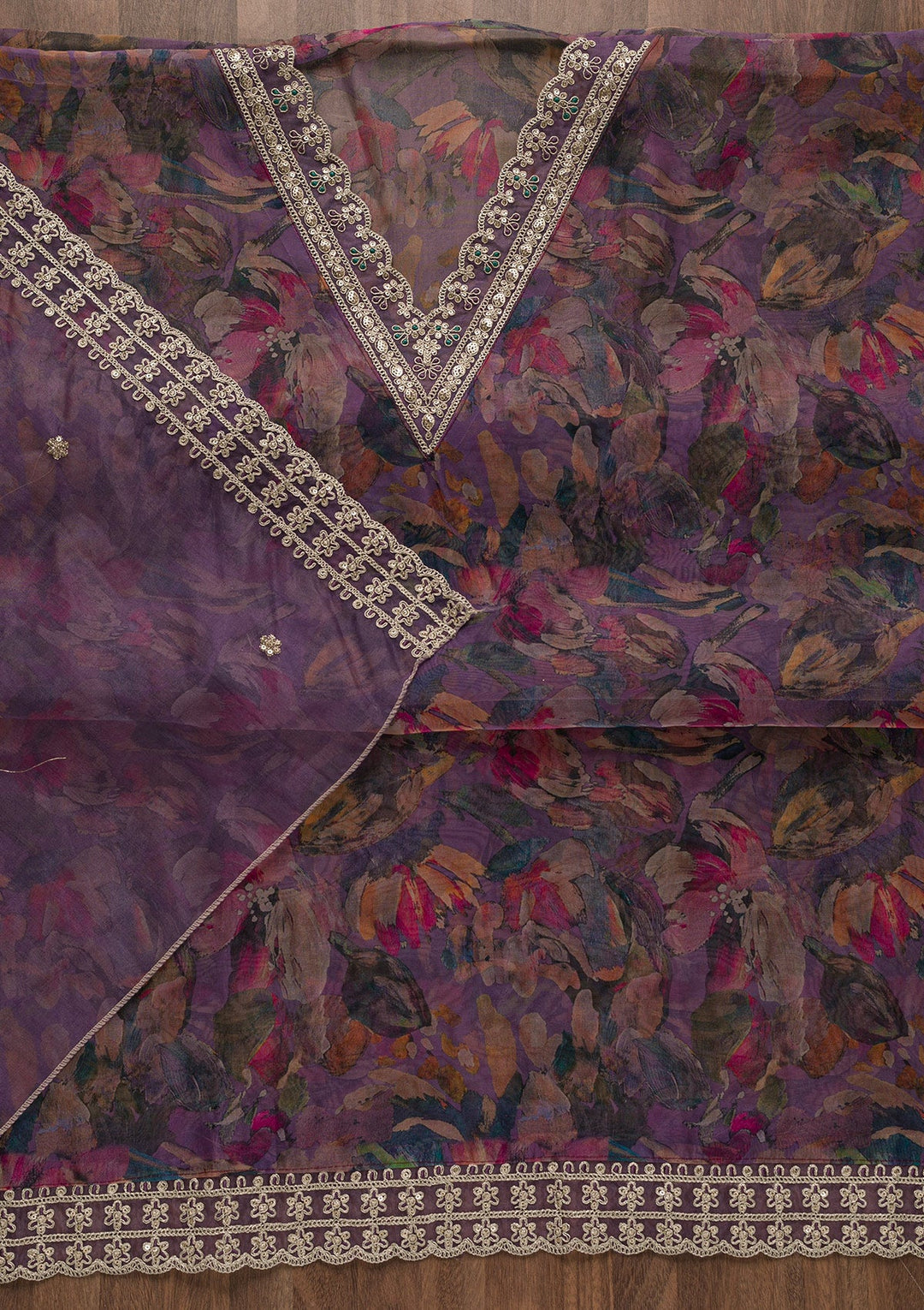 Purple Printed Tissue Unstitched Salwar Suit-Koskii