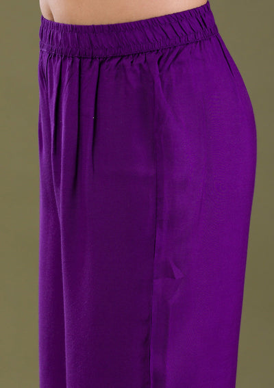 Purple Zariwork Crepe Readymade Salwar Suit-Koskii