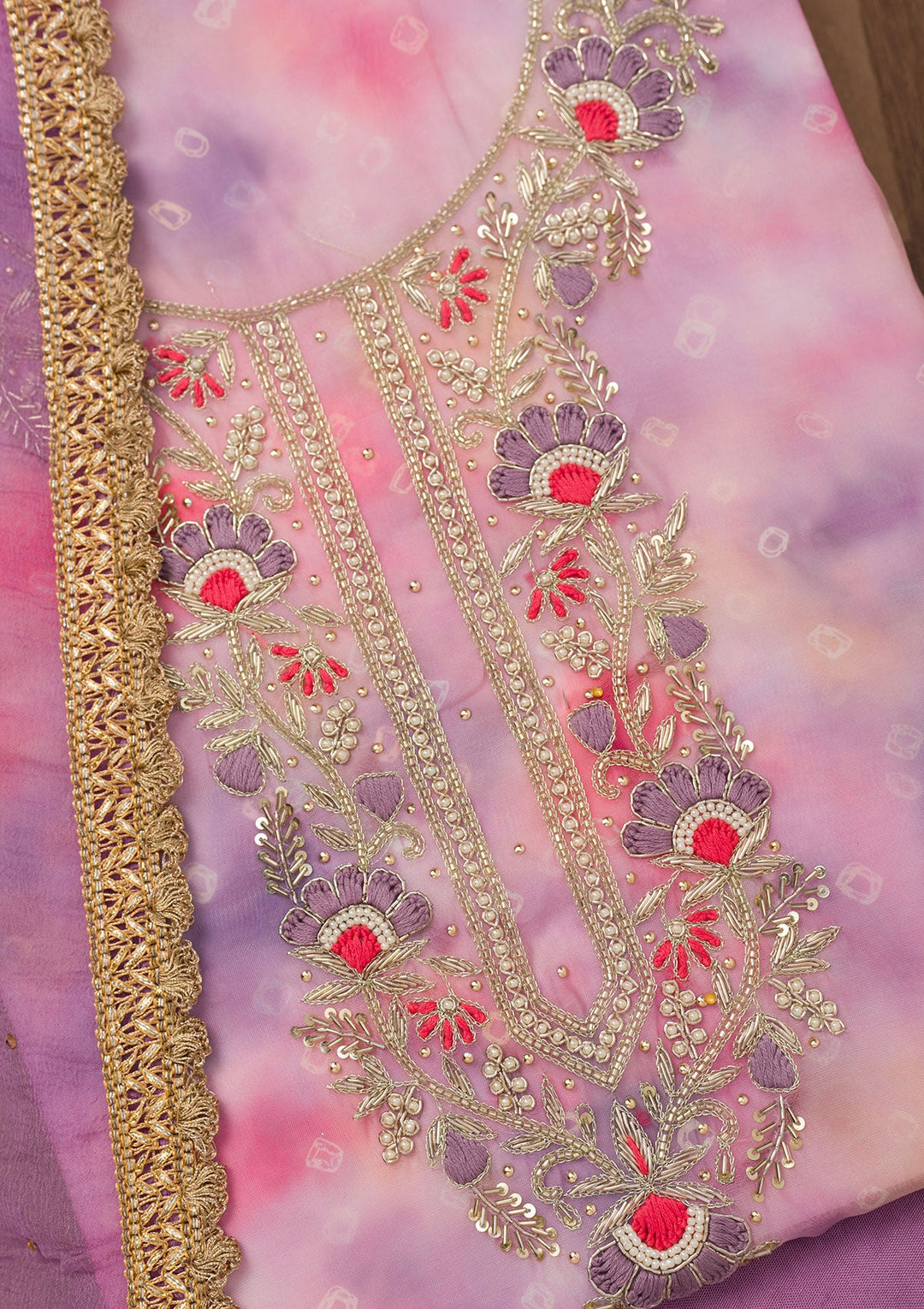 Purple Zariwork Organza Unstitched Salwar Suit-Koskii