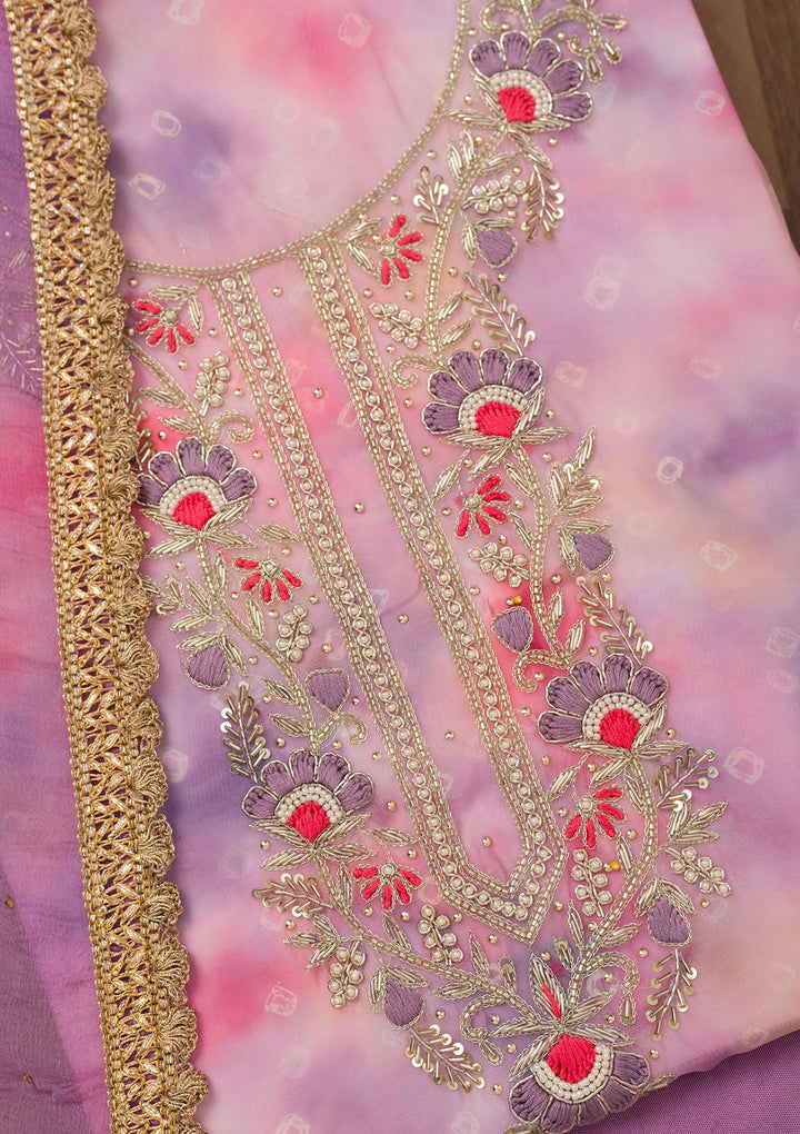 Purple Zariwork Organza Unstitched Salwar Suit-Koskii