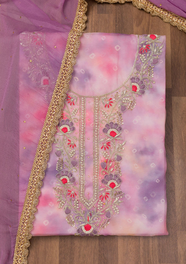 Purple Zariwork Organza Unstitched Salwar Suit-Koskii