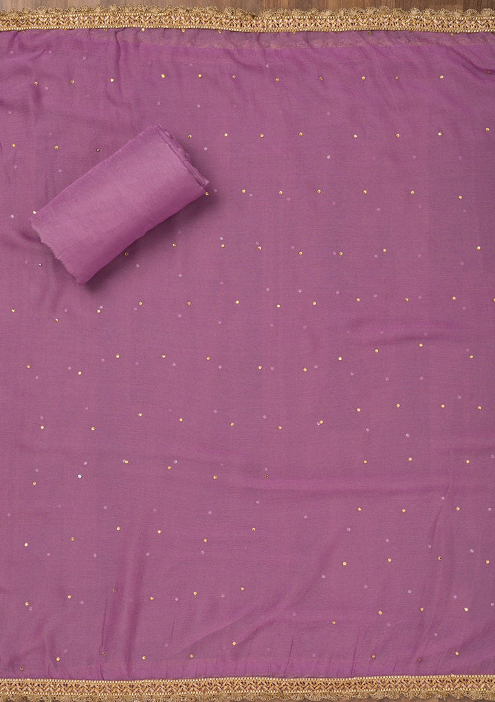 Purple Zariwork Organza Unstitched Salwar Suit-Koskii