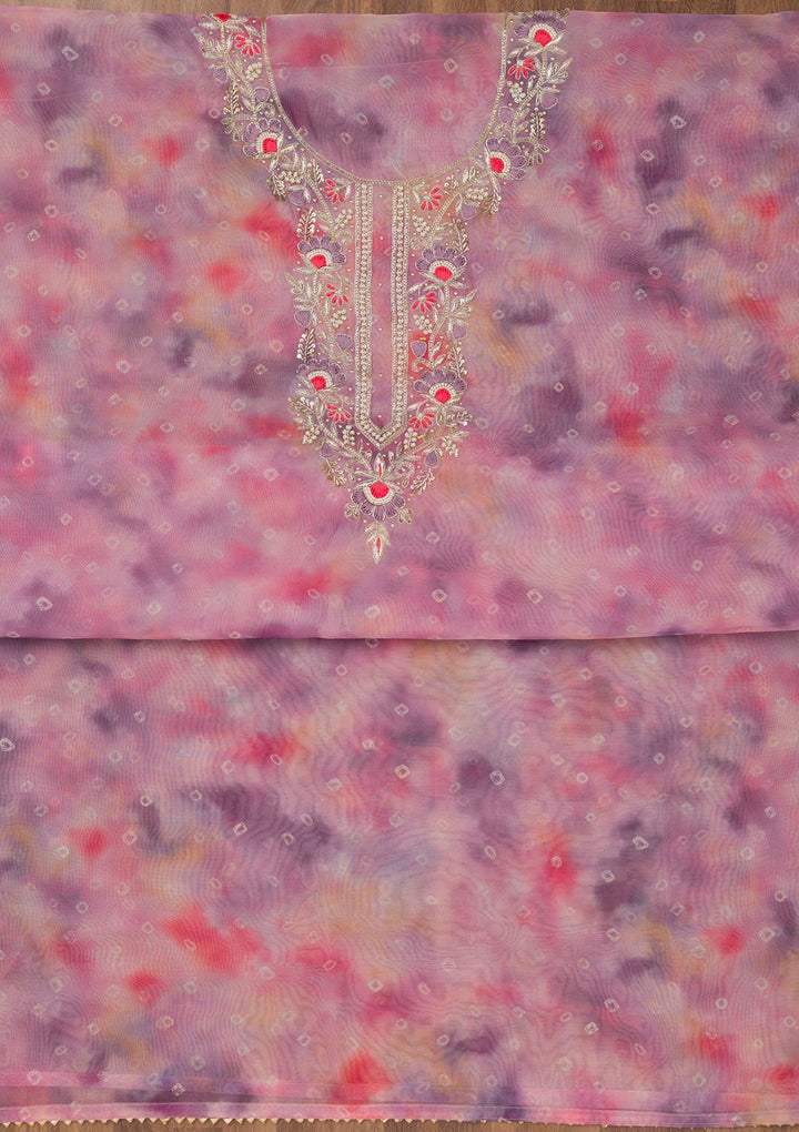 Purple Zariwork Organza Unstitched Salwar Suit-Koskii