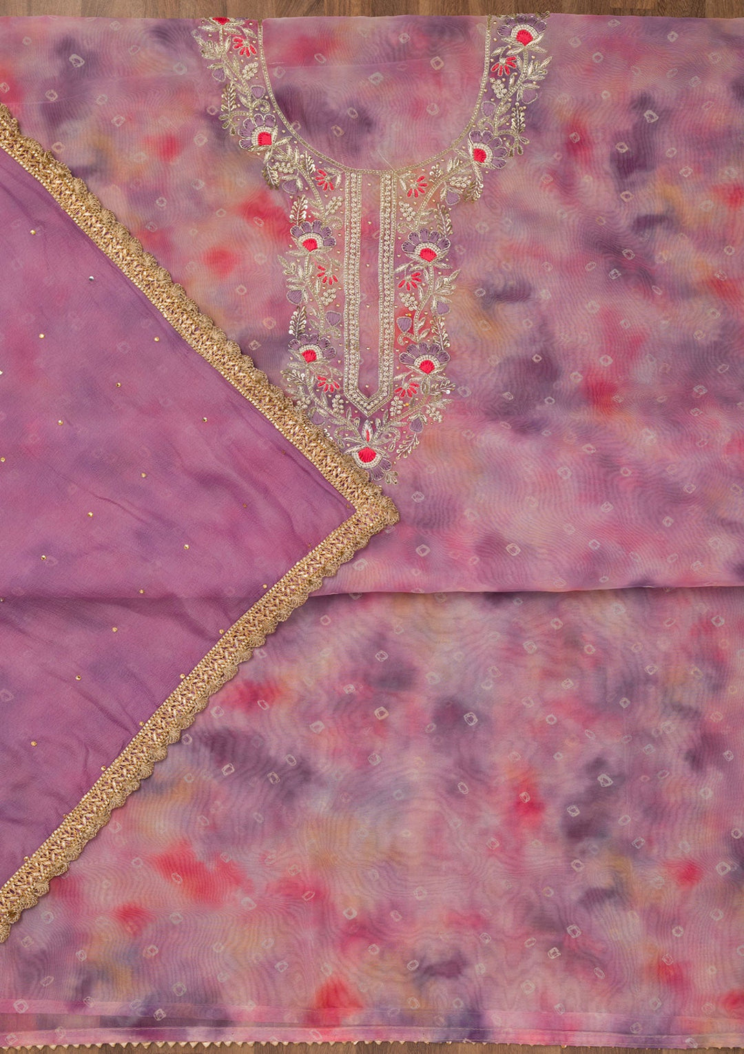 Purple Zariwork Organza Unstitched Salwar Suit-Koskii