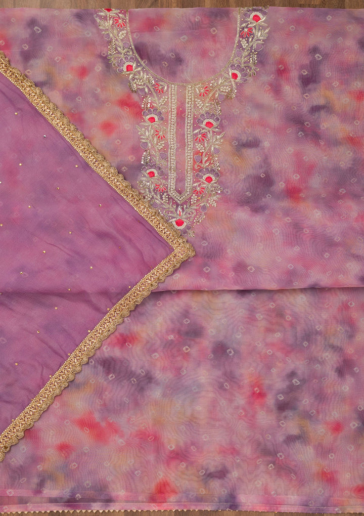 Purple Zariwork Organza Unstitched Salwar Suit-Koskii