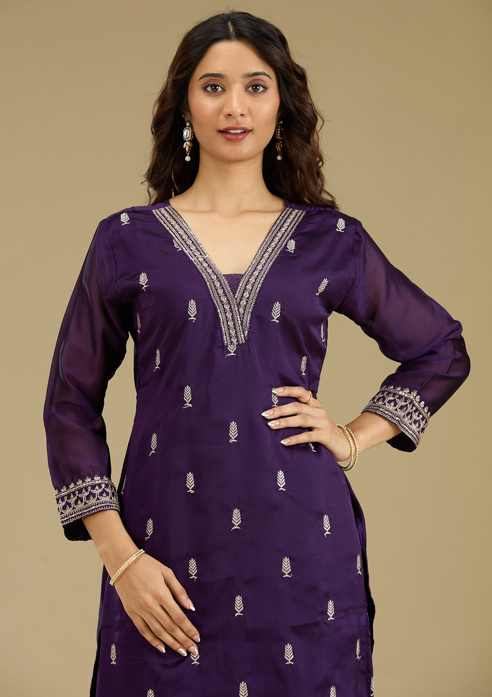 Purple Zariwork Semi Crepe Readymade Salwar Suit-Koskii