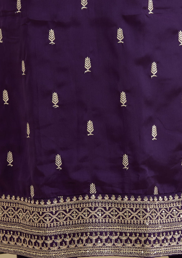 Purple Zariwork Semi Crepe Readymade Salwar Suit-Koskii
