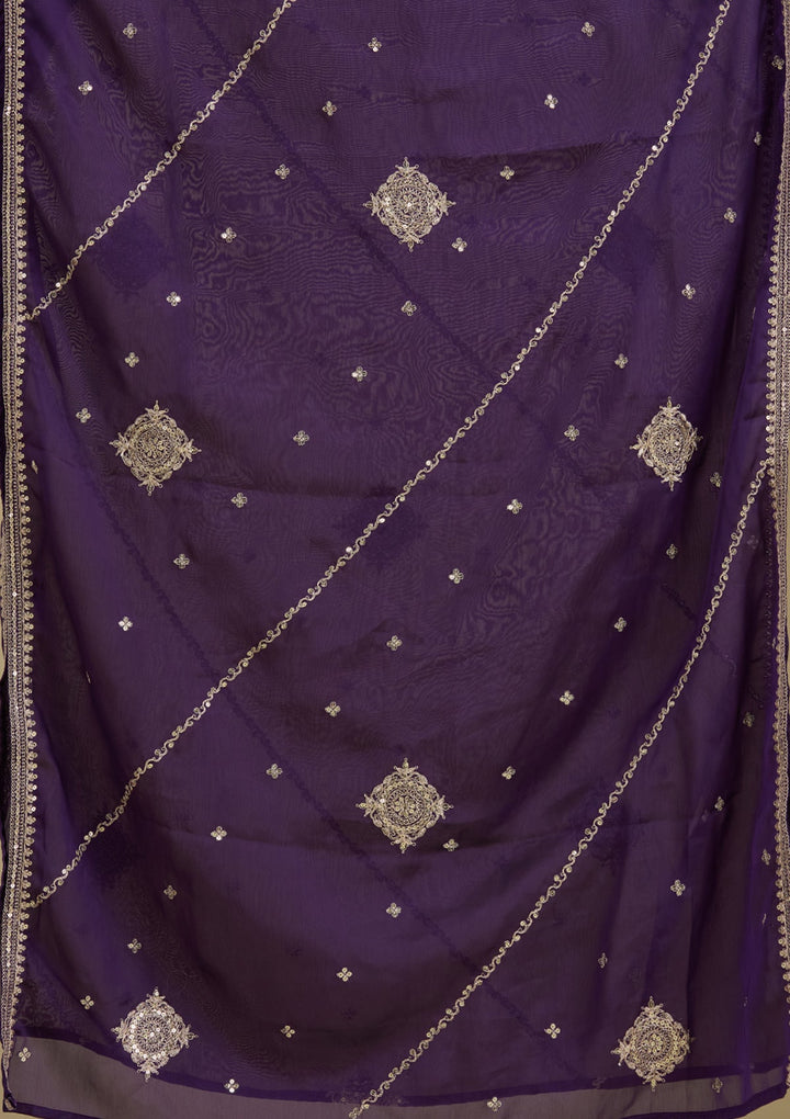 Purple Zariwork Semi Crepe Readymade Salwar Suit-Koskii
